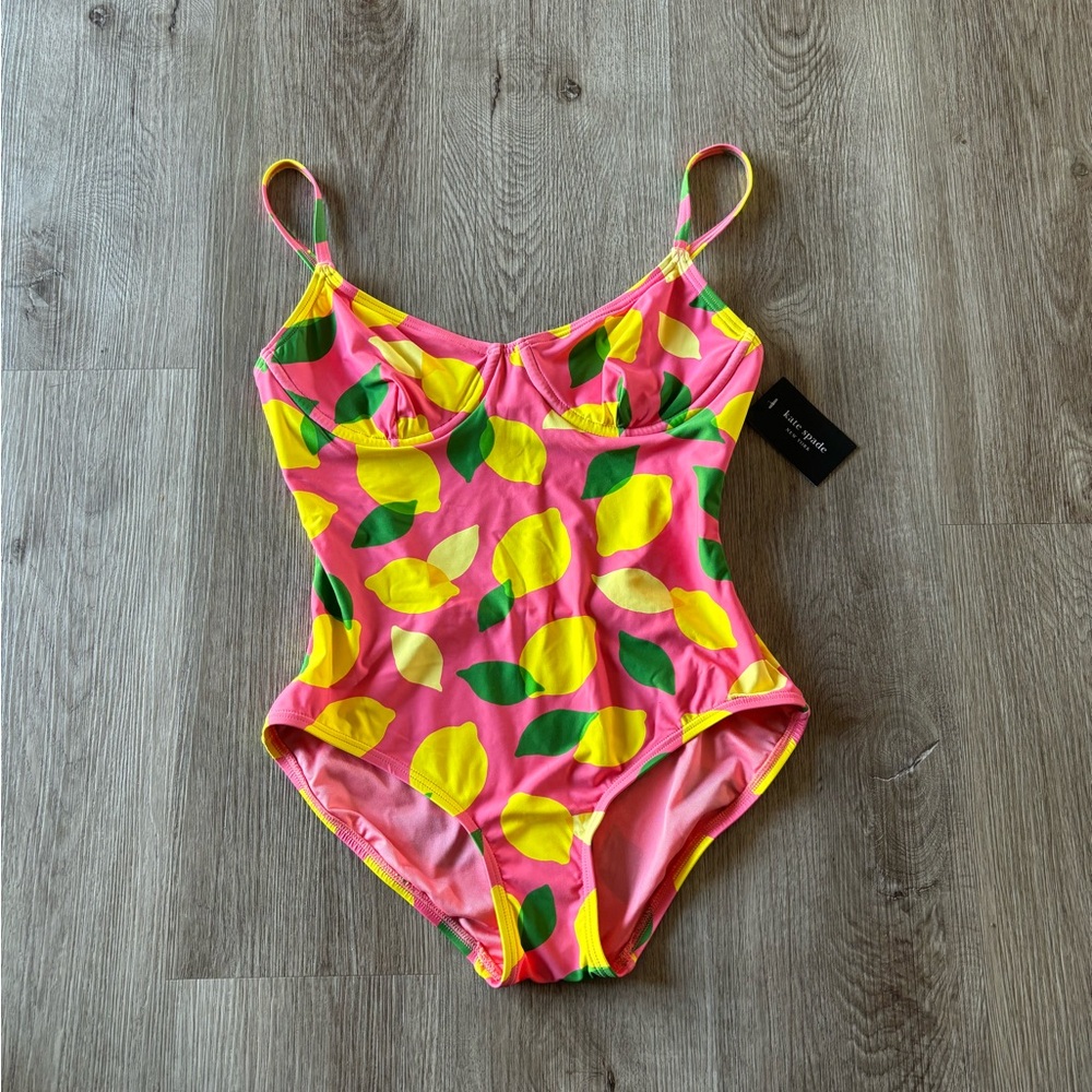Kate Spade One Piece Swimsuit M Sea Star Underwire Lemons Pink Summer